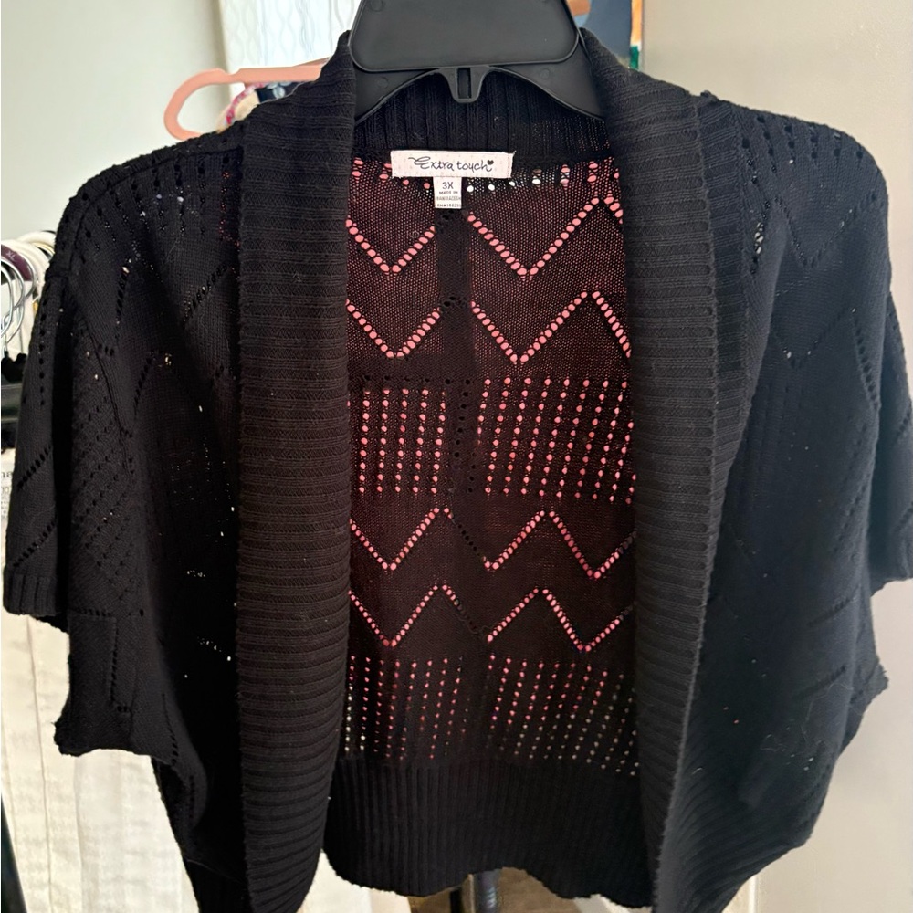 Extra Touch Black Cardigan Sweater with Geometric Design